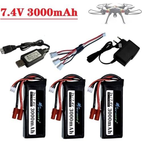 2s RC Lipo Battery 7.4v 3000mAh and USB Charger for Syma X8C X8W X8G X8 X8HC X8HG X8HW HQ899 T70CW RC Quadcopter Spare Parts