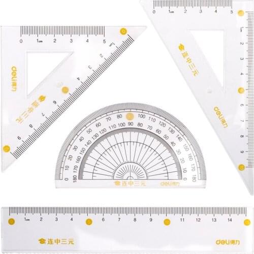 4pcs / set of Deli 71950 gold multifunctional drawing combination ruler + triangle ruler + protractor student stationeryy