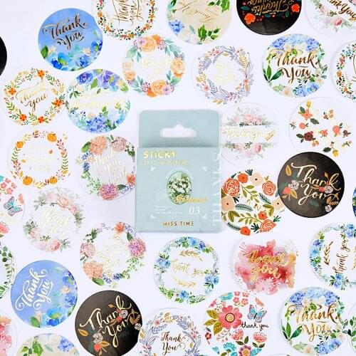 46Pcs Thank you Label Handmade Adhesive Paper Flake gift box decorative sticker box mini Sticker Scrapbooking Stationery