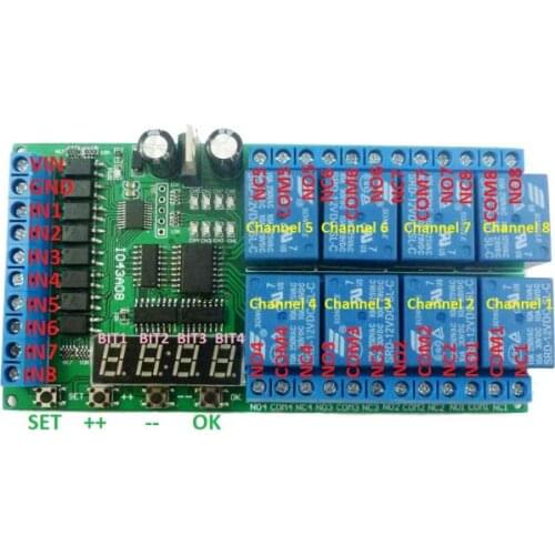 12V 8-channel Digital Tube Multi-function Delay LED Time Timing Relay Power Timing Motor