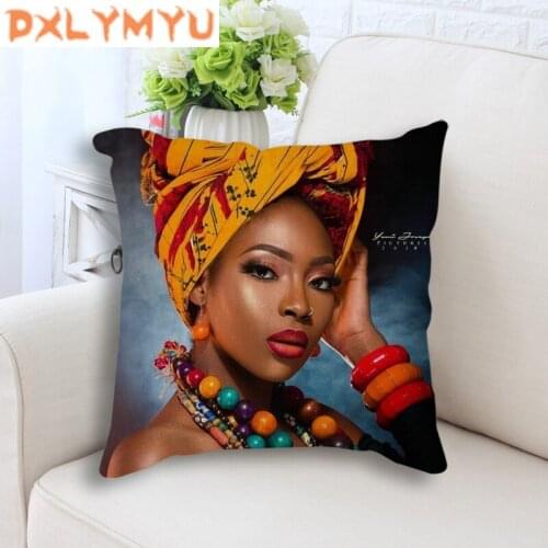 Africa Women Print Linen Cotton Seat Cushion Polyester Pillowcase Home Decor Bedroom Decorative Sofa Car Throw Pillows
