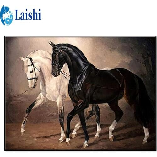 DIY Round Drill Animal art, black and white horse Diamond Painting Cross Stitch Diamond Art Embroidery Diamond Mosaic Decor Gift