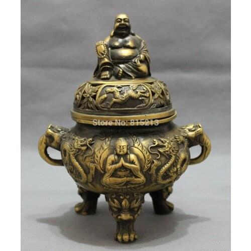 Bi0011752 Tibet Collect Bronze Maitreya Shakyamuni Statue Dragon Incense Burner Censer