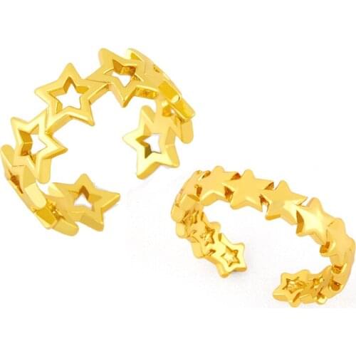 EYIKA Exquisite Multiple Five Pointed Star Gold Color Cuff Rings Fashion Versatile Open Adjustable Copper Ring Female Jewelry