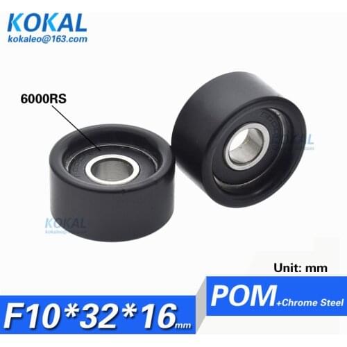 [F1032-16] 1PCS 6000RS deep groove ball nonstandard bearing coated with POM plastic black flat type wheel pulley 10X32X16 1032K