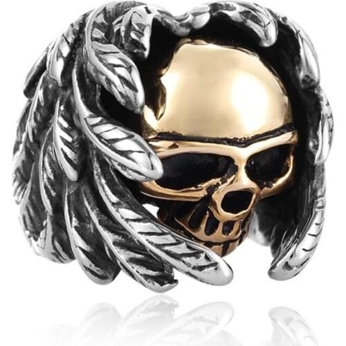 FDLK Mens Jewelry Vintage Steampunk Gothic Cool Biker Winged Skull Ring Punk Finger Rings for Boyfriends Gift Size 7-14