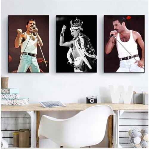 Freddie Mercury Bohemian Rock Music Star Pictures for Living Room Decor Retro Anime Wall Art Canvas Painting Nordic Poster Print