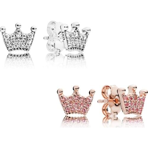 2020 New 100%925 Sterling Silver Female Pink Magic Crown Stud Ear Studs Anniversary Original High Quality DIY Fashion Jewelry