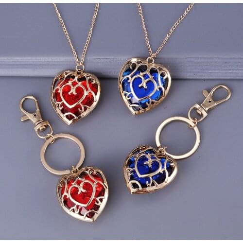 Game Cosplay Blue Heart Necklace Pendant jewelry Red Heart-shaped keychain