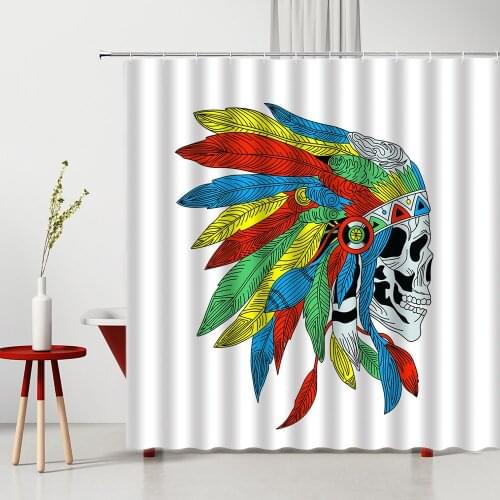 Skull Indian Headdress Bathroom Shower Curtain Horror Waterproof Polyester Fabric Bathtub Decoration Set Household Products
