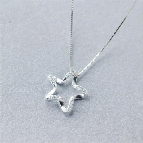Exquisite 925 Sterling Silver Jewelry Simple Wild Five-pointed Star Crystal Zircon Female Pendant Necklaces N196