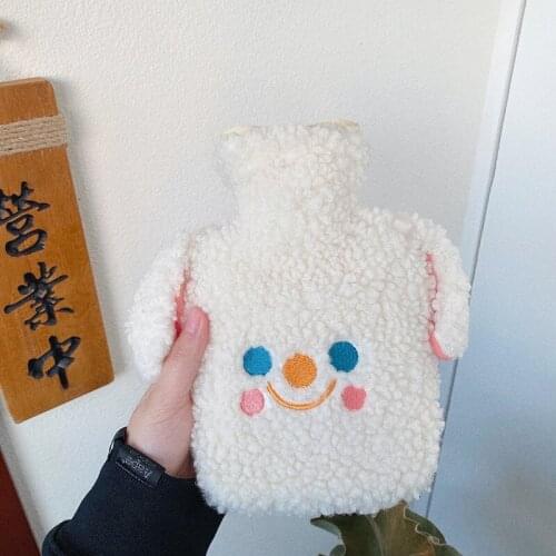 Kawaii Hot Water Bag with Plush Cover Hand Warmer Rubber Water-filling Heat Pack Water Bottle for Girls Winter Warm Stomach Feet
