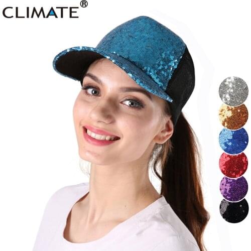 CLIMATE Women Party Trucker Cap Women Club Hat Bling Shinning Party Cap Sequins Paillette Striking Pretty Women Girls Hat Cap