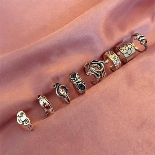 Charm Cute Men and Women Blue Eyes Owl Ring Vintage Silver Color Animal Eagle Couple Rings Engagement Wedding Jewelry Gifts