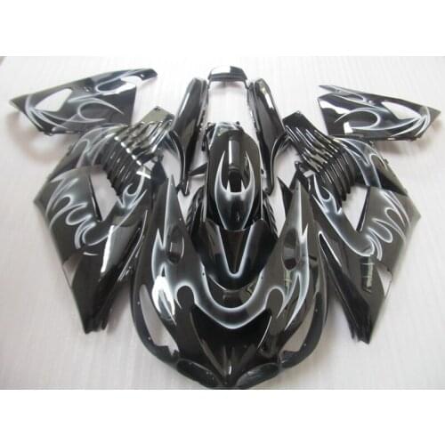 Injection molding fairing kit For Kawasaki ZX14R 06 07 08 09 2006-2009 white flames black (100% ABS) ZX14R fairings OP02