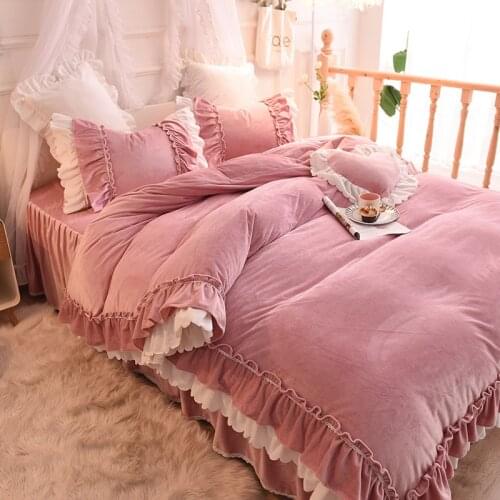 Pink Bedding Set Luxury King Queen Twin Bed Set Velvet Warm Duvet Cover Set Bedspread Pillowcase Girls Bed Sets Princess Style