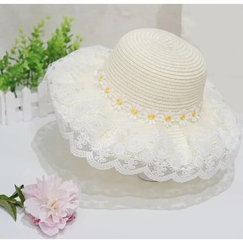 2021 Baby Girls Lace Sun Hat For Kids New Summer Princess Empty Top Caps Childrens Sun Hat Super Large Brim Bucket Hats
