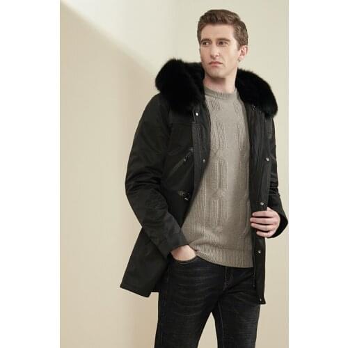 Jacket Men Parkas Hooded Coat Winter Real Rabbit Fur Liner Fox Fur Collar Trendy Winter New Outwear