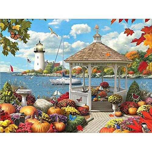 Pumpkin pavilion sea lights 5D DIY diamond painting Kit full dimaond embroidery Rhinestone cross stitch Mosaic decoration