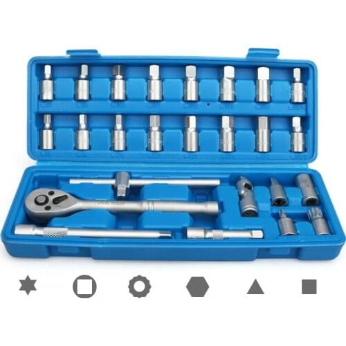 25Pcs/Set Chrome-vanadium Steel 3/8in Oil Drain Sump Screw Sleeve Wrench Removal Kit Car Repairing Tool
