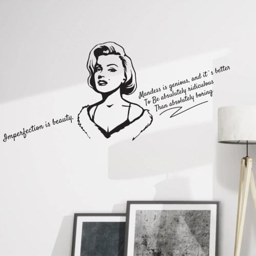 Beautiful Woman Wall Sticker Quote Imperfection Is Beauty Madness Decal Girls Room Decor Removable Home Decoration Accessories