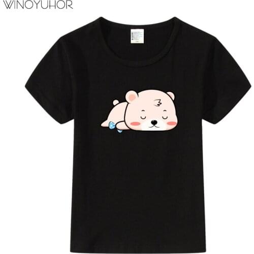 2020 New Summer Childrens T-shirt For Boys T Shirt Sleep Bear Cotton Tops Cartoon Girls Kids Tshirt Funny Birthday T-shirt
