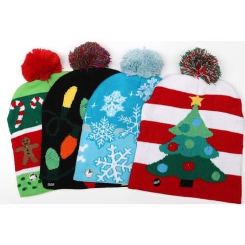 New Autumn Christmas Tree Snowman Adult Children Hat Santa Claus Luminous Hats Festival Decorations Knitting Led Beanie SN1423