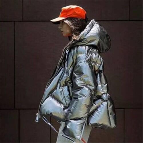 2020 winter New Womens Down Jacket Coat Loose Big Size Thick Outer Cloak A Word Short Silver Bright Hooded Outerwear D483