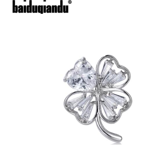 Baiduqiandu Brand 2021 New Arrival White Gold Color CZ Zirconia Crystal Leaf Collar Lapel Pins Cute Brooch Jewelry Gifts