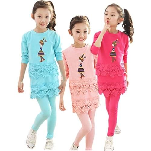 Girl Clothes Two-piece Cartoon Printing Long-sleeved T-shirt Bottoming Skirt Pants Cotton 3-10 Y Child Quality Clothing Hot Sal