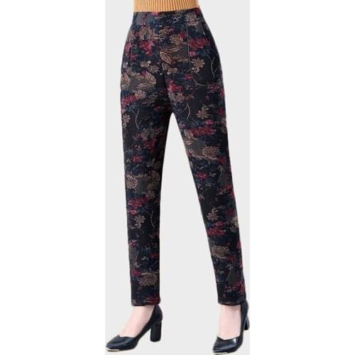 Middle age clothing Women pants large size Winter warm pants printing High waist Cotton pants Plus velvet Quality assurance 193