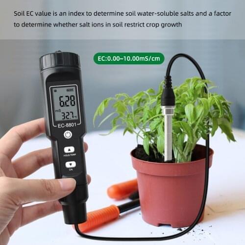 Portable Soil EC Temperature Test Meter Detachable Probe Digital Waterproof Tester Automatic Supplement Temp Farm Planting Tools