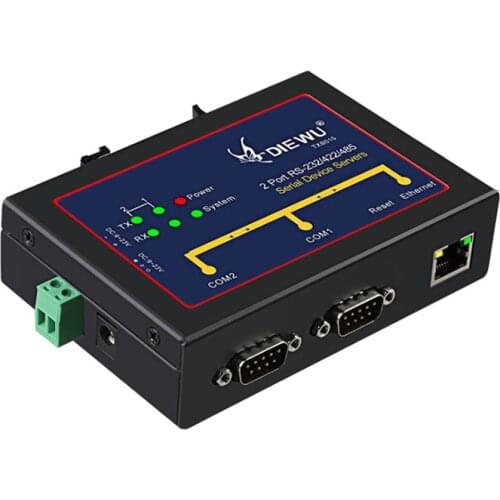 Industrial 2 Port PIN RS232/422/485 Serial Device Server To Ethernet Converter Support VCOM/TCP Server/ TCP Client/UDP Mode