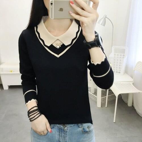 Autumn Spring Style Women Knitted Pullover Tops Lady Casual Peter Pan Collar Knitted Pullover Sweater ZZ0975