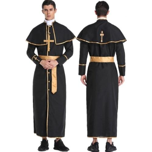 Religious Leaders Adult Man Costume Man Sinfully Hot Robe Mens Heavenly Catholic Priest Costumes Halloween Uniforms M-XL