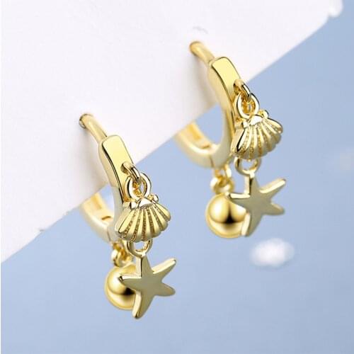 New Fashion Lovely Small Hoop Earrings For Women Pentagram Star Shell Beads Copper Huggies Trendy Earring Piercing Accessories
