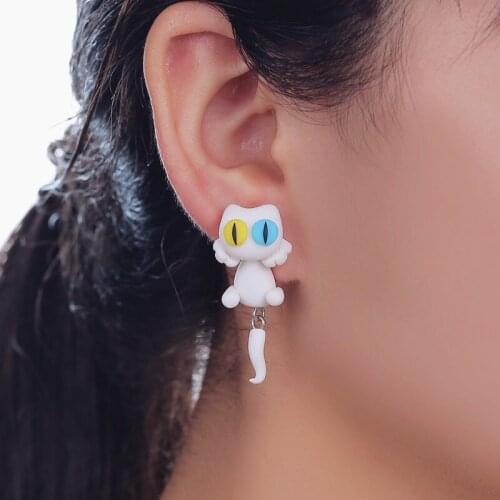 TTPAIAI 30 Brand Fashion Cartoon White Cat Stud Earrings DIY Handmade Polymer Clay Cute 3d Animal Earrings For Women Girls