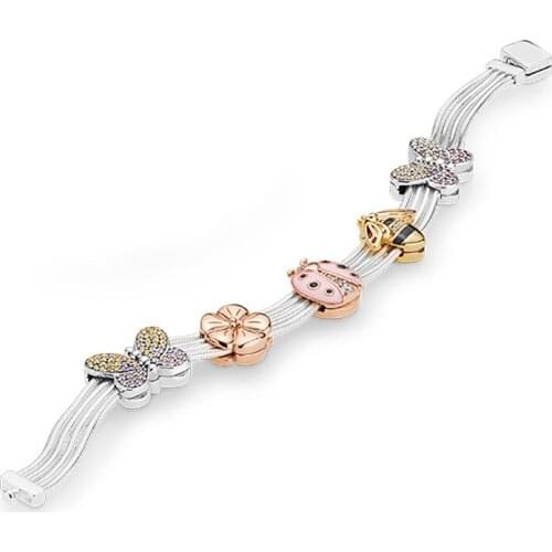 XIAOYI 2020 new 100% S925 Spring clasp wide bracelet bee ladybug flower butterfly garden series Suitable female gift beautiful