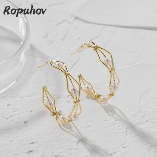 ROPUHOV 2021 Jewery Trendy Korean Summer New Fashion Geometric Wind Spiral Earrings Gold C-word Stud Earrings Women