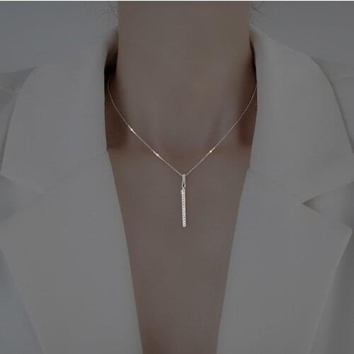 925 Sterling Silver Long Strip Necklace for Women CZ Clavicle Chain Fine Jewelry Gifts