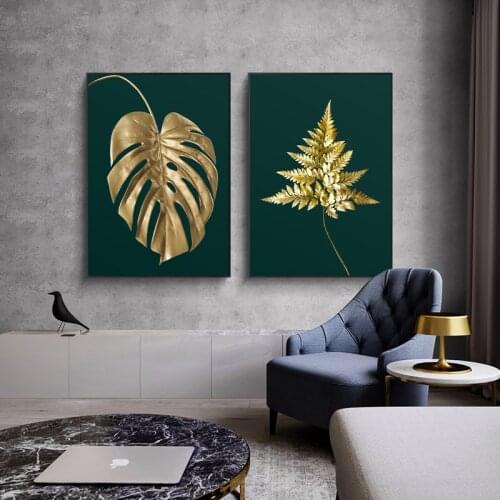 Gold Luxury Painting Abstract Wall Art Plant Leaves Home Decor Interior Canvas Posters for Home Design Frameless Prints On Loft