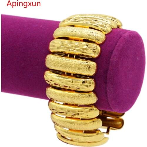 Apingxun Gold Color/Copper Bracelet Dubai/African/Middle East Couples Hand Chain Bangle Women Men Valentines Day Jewelry Gifts