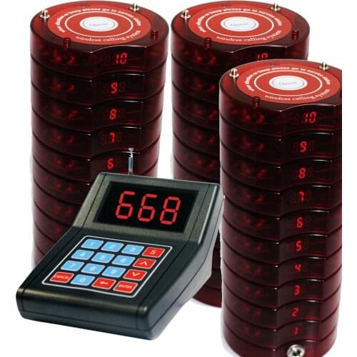 1 keypad call 30 Coaster Pager 3 charger wireless calling system vibration buzzer guest Coaster paging number call