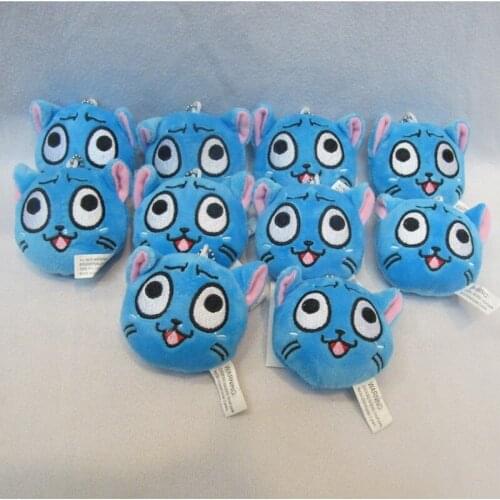 10 PCS/LOT Anime Fairy Tail Happy Plush Toy Keychin Pendant Blue Minou Habbie Model Doll Keyring Toys Gifts 8cm