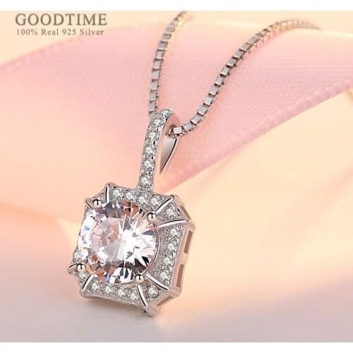 Fashion Pure 925 Sterling Silver Pendant Necklace For Women Square Zircon Rhinestone Necklace Valentines Day Gift For Girl