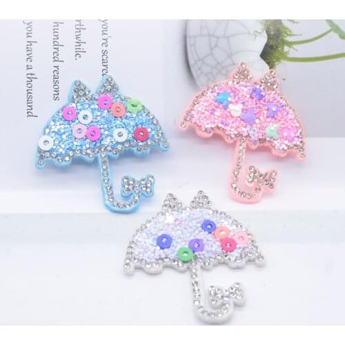 12Pcs 47*49mm Sequins Clay Rhinestone Umbrella Applique for Clothes Hat Shoes Patches Headwear Hair Clips Bow Decor Accessories