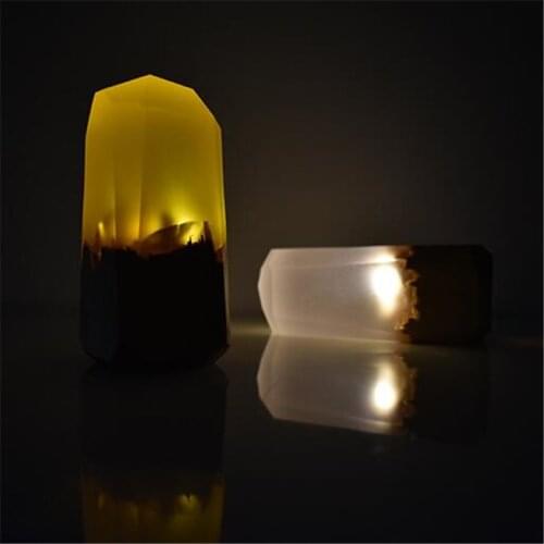 2021 Novelty Polygon USB Power Button Switch Resin Solid Wood Led Night Light Sleep Room Decoration Atmosphere Wooden Lamp
