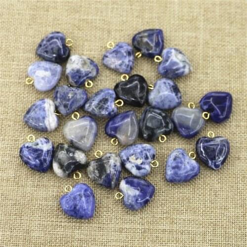 2021 Wholesale 50pcs/lot Assorted heart natural stone charms pendants for jewelry making Good Quality 17mm free shipping