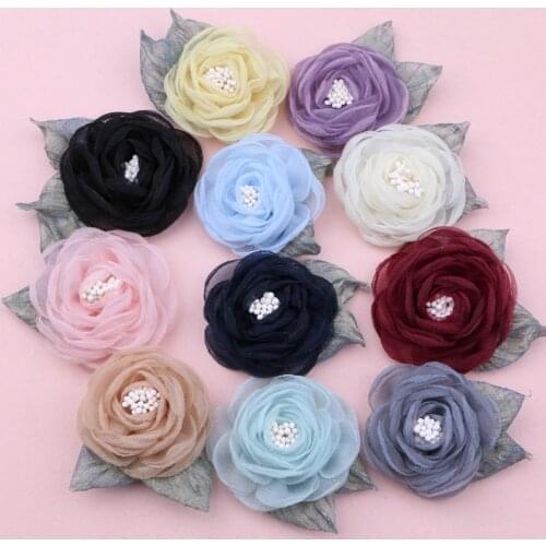 Handmade 3D Chiffon Fabric Jewelry Flowers 10pcs/Lot 60mm DIY Hair Elastic Band Garment Shoes Headband Headwear Clip Stickers