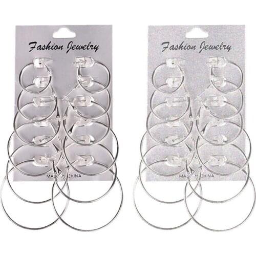 6Pcs/Set Fashion Unisex Metal Geometric Hoop Earrings Jewelry Accessories Gifts punk